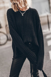When I See You – Gerippter Strickpullover mit Destroyed-Säumen